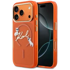 iPhone 17 Pro Max Karl Lagerfeld IML Choupettes Karl Script Logo oranžové MagSafe puzdro