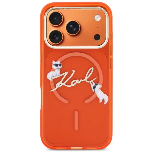 iPhone 17 Pro Max Karl Lagerfeld IML Choupettes Karl Script Logo oranžové MagSafe puzdro - 3