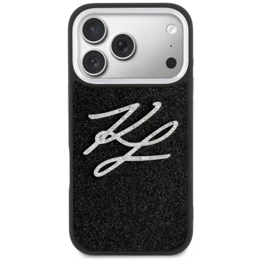 iPhone 17 Pro Karl Lagerfeld IML Glitter KL Diamantové Logo čierne puzdro - 3