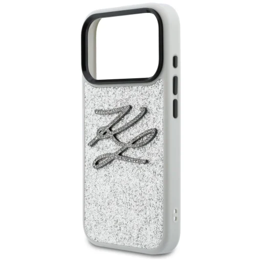 iPhone 17 Pro Max Karl Lagerfeld IML Glitter KL Diamantové Logo obal strieborný - 6