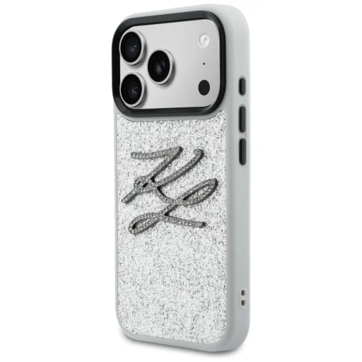 iPhone 17 Pro Max Karl Lagerfeld IML Glitter KL Diamantové Logo obal strieborný - 2