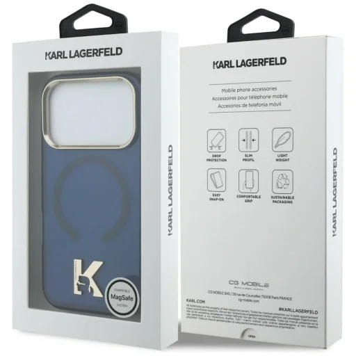 iPhone 17 Pro Max Karl Lagerfeld IML K Head Logo MagSafe puzdro modré - 8