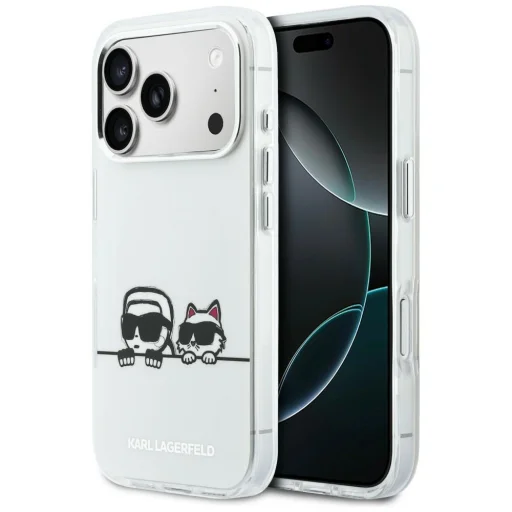 iPhone 17 Pro Karl Lagerfeld IML Karl & Choupette Peekaboo Logo MagSafe biele puzdro - 1