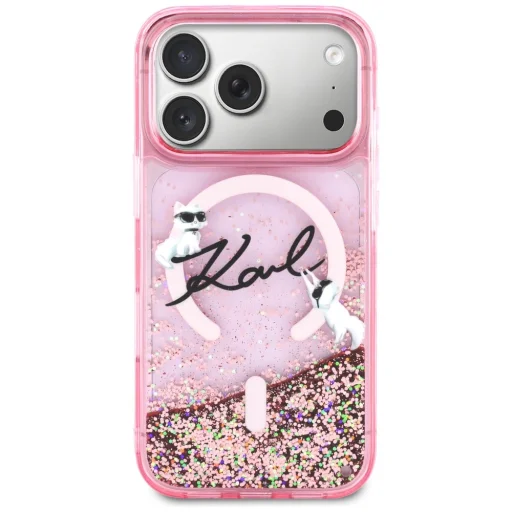 iPhone 17 Pro Karl Lagerfeld Liquid Glitter Karl Script Logo MagSafe puzdro ružové - 3