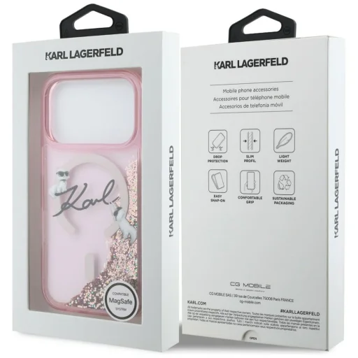 iPhone 17 Pro Karl Lagerfeld Liquid Glitter Karl Script Logo MagSafe puzdro ružové - 8