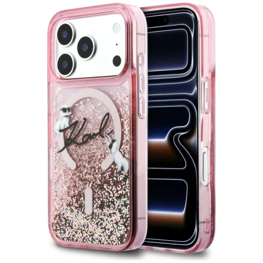 iPhone 17 Pro Karl Lagerfeld Liquid Glitter Karl Script Logo MagSafe puzdro ružové - 1