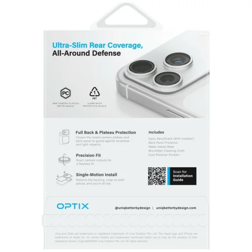 iPhone 17 Pro Max UNIQ Optix Aeroshield+ ochranné sklo na modul fotoaparátu a zadný kryt priehľadné - 8