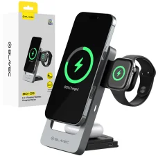 Blavec Indukčná nabíjačka BQI-05 Qi 15W magnetická Magsafe 3 v 1 UniCharge (BQI05-QIMS) strieborná