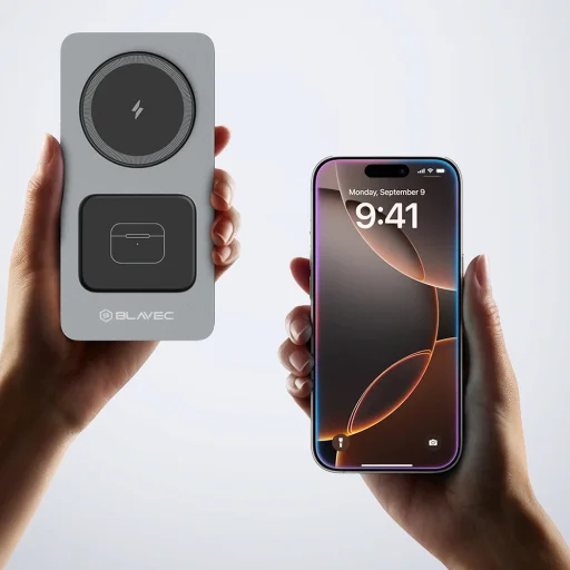 Blavec Indukčná nabíjačka BQI-05 Qi 15W magnetická Magsafe 3 v 1 UniCharge (BQI05-QIMS) strieborná - 3