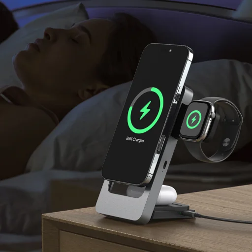 Blavec Indukčná nabíjačka BQI-05 Qi 15W magnetická Magsafe 3 v 1 UniCharge (BQI05-QIMS) strieborná - 8