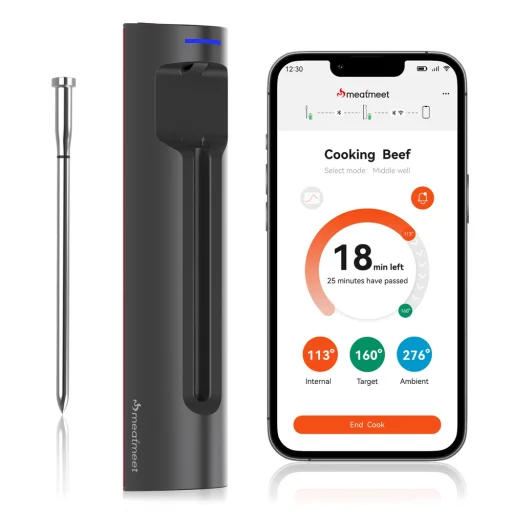 Meatmeet S Pro kuchynský teplomer s vyklápacou sondou, inteligentnou aplikáciou a Bluetooth pre gril, rúru a údiarňu - čierny - 1