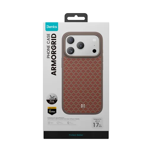 iPhone 17 Pro Oranžové puzdro Benks Magnetic Armor Pro Armor Grid Kevlar s kovovým rámom 600D (YB69) - 5
