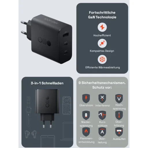 Sieťový USB-C nabíjací adaptér CMF by Nothing Power, 100W, 5A, 1 x USB-A – 2 x USB-C, Čierny - 3