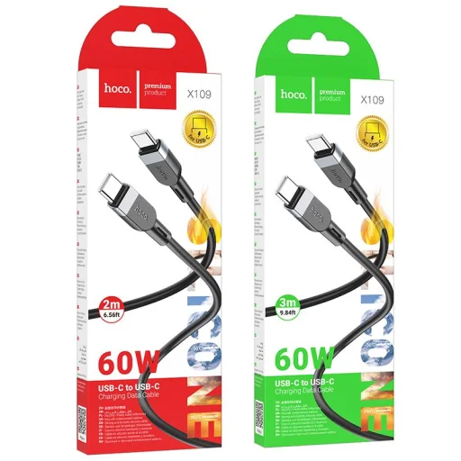 Silikónový kábel USB C - USB C Hoco 3A 60W 3 m X109 čierny - 10