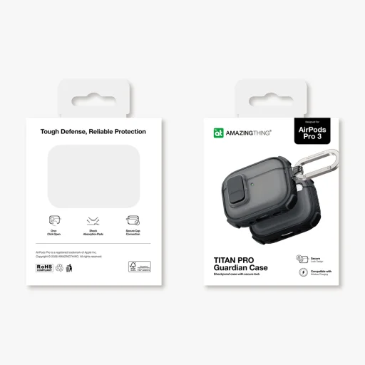 AirPods Pro 3 AmazingThing Titan Pro Mag Clear puzdro - Čierny - 14