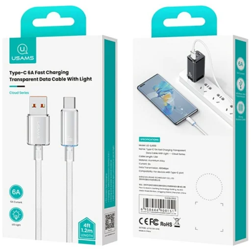USB-C USAMS Cloud Series US-SJ658 6A USB-A - USB-C 1.2m ružová - 10