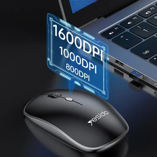 Yesido - Bezdrôtová súprava klávesnice a myši (KB43) - 2.4GHz, 104 klávesov, DPI:800-1000-1600, Rýchly prenos dát, Nízka latencia - Čierna - 4