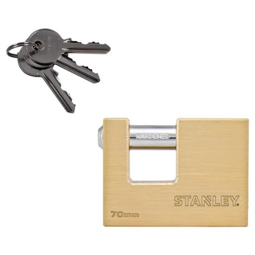 STANLEY S742-026 obdĺžnikový masívny mosadzný visiaci zámok, 70 mm, s 3 kľúčmi - 1
