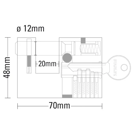 STANLEY S742-026 obdĺžnikový masívny mosadzný visiaci zámok, 70 mm, s 3 kľúčmi - 2
