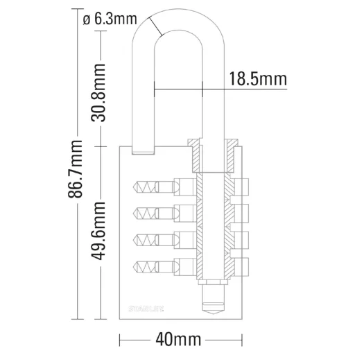 STANLEY S742-053 mosadzná visacia zámka, 40mm, kombinovaná, jednoduché uzamykanie - 2