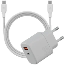 Biely Bazic Goport Velox Kit 1xUSB-C 1xUSB-A GaN 35W nástenná nabíjačka s opleteným káblom