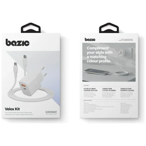 Biely Bazic Goport Velox Kit 1xUSB-C 1xUSB-A GaN 35W nástenná nabíjačka s opleteným káblom - 7