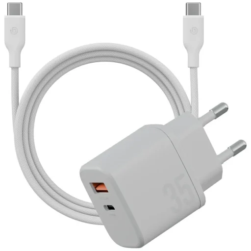 Biely Bazic Goport Velox Kit 1xUSB-C 1xUSB-A GaN 35W nástenná nabíjačka s opleteným káblom - 1