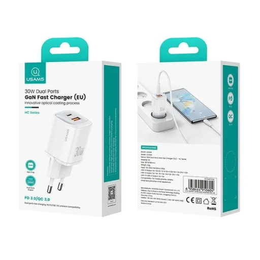 USAMS US-CC254 30W GaN USB-C/USB-A Rýchla nabíjačka Séria HC čierna - 5