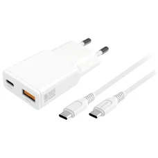 4smarts PDPlug Slim Duos 20W GaN USB-C+USB-A sieťový nabíjací adaptér + 1,5 m USB-C kábel biely