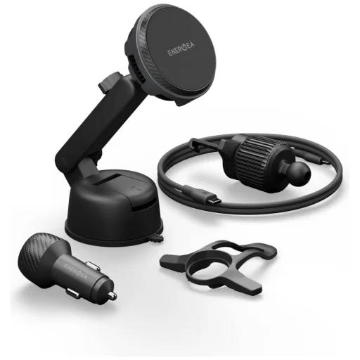 ENERGEA Magarctic Drive 25W Qi2 držiak do auta do vetracej mriežky / na palubnú dosku / na čelné sklo s 45W nabíjačkou do auta, sivý - 4