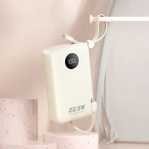 Dudao K14+ 22,5W 20000 mAh beépített type-C és lightning kábeles powerbank fehér - 2