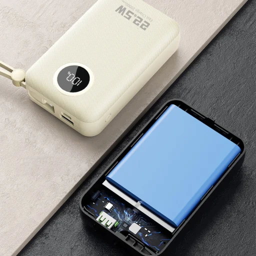 Dudao K14+ 22,5W 20000 mAh biela powerbanka s vstavanými káblami Type-C a Lightning - 8