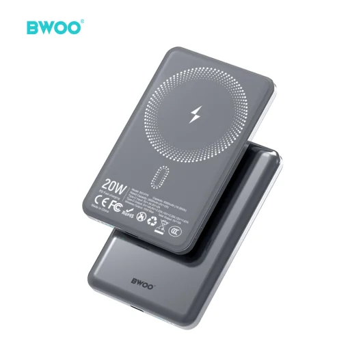BWOO Ultra tenká Powerbanka 5000 mAh s magnetickým nabíjaním P79 Sivá - 2