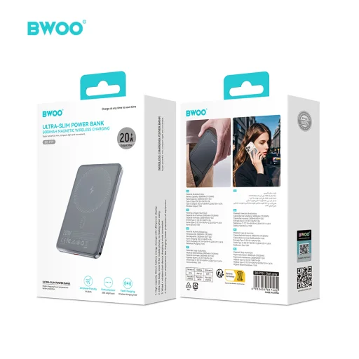 BWOO Ultra tenká Powerbanka 5000 mAh s magnetickým nabíjaním P79 Sivá - 3