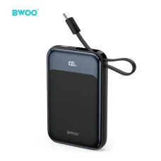 BWOO 10000 mAh 20W Power bank s USB-C káblom a displejom čierny