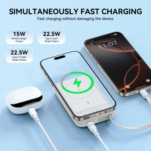 BWOO 10000 mAh 20W Power Bank USB-C kábellel és kijelzővel rosegold - 5