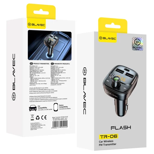 Blavec FM vysielač Flash TR-06 MP3, Bluetooth - 2xUSB + Type C - PD 30W (TFMFTR06-B) čierna - 7