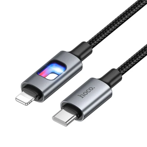 USB C - Lightning LED kábel Hoco PD 27W 1,2 m U144 čierny - 1