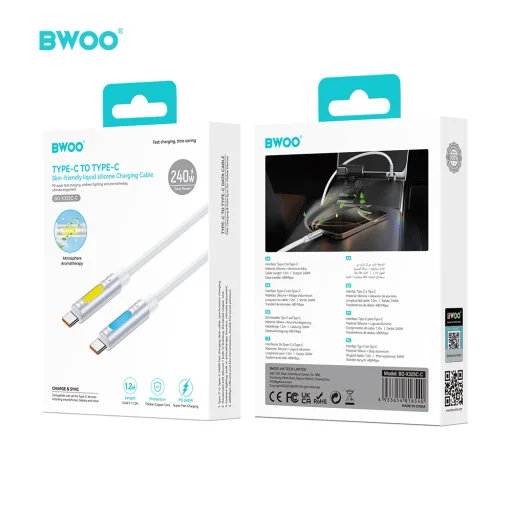 X325C-C 240W Superrýchly nabíjací a dátový kábel s RGB osvetlením Biely - 4