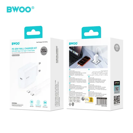 USB-C nabíjací adaptér BWOO CDA233 PD 20W s 1x USB-C káblom USB-C na USB-C biely - 5