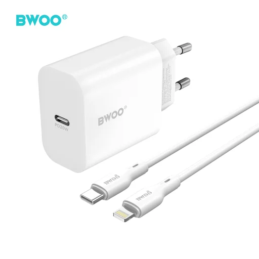 BWOO nástenná nabíjačka CDA233 PD 20W 1x USB-C s káblom USB-C - Lightning biela - 1