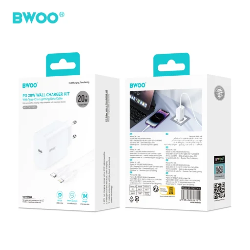 BWOO nástenná nabíjačka CDA233 PD 20W 1x USB-C s káblom USB-C - Lightning biela - 5