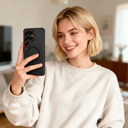 Samsung Galaxy S26 Ultra Tech-protect Magcam Magsafe obal - matný čierny/červený - 8