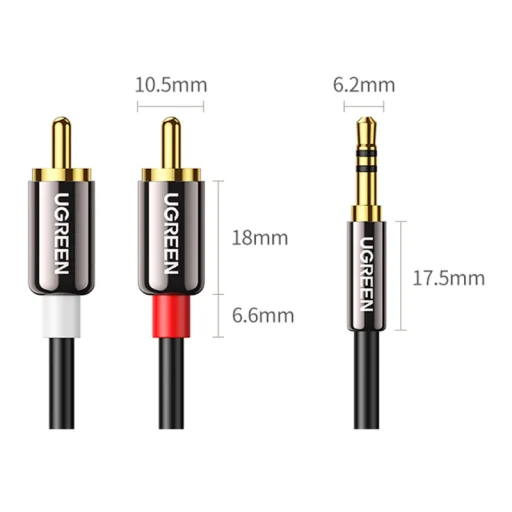 3,5 mm - 2 x RCA audio kábel UGREEN AV116, 1 m, Čierny - 4
