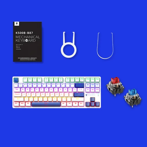 Machenike K500B-B87 Káblová mechanická herná klávesnica s podsvietením, Červený prepínač - Biela - 13