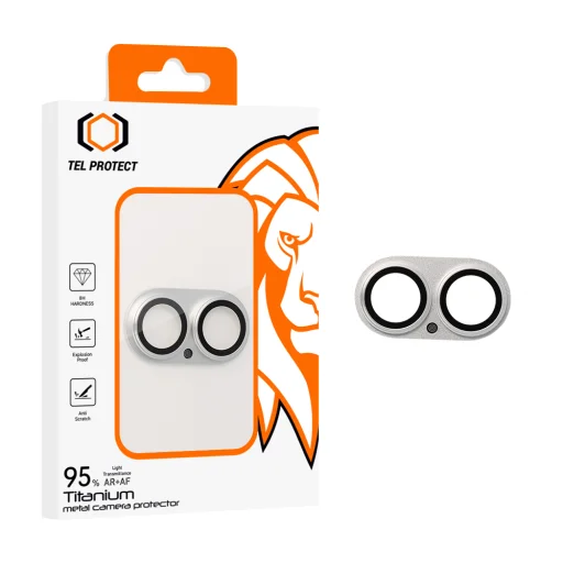 iPhone 17 Strieborná kovová ochranná sklenená fólia na kameru z tvrdeného skla Tel Protect 95% AR+AF - 1