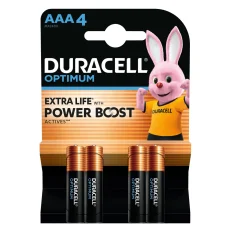 Duracell OPTIMUM LR03 10PP110050 AAA alkalická batéria, napätie 1,5 V, vynikajúci výkon, 4 ks/blister