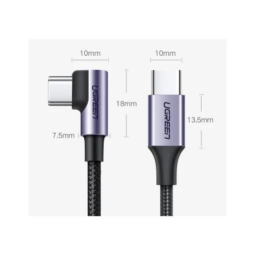 USB-C - USB-C Kábel Ugreen US255 Pravouhlý, 60W, 3A, 2m, Sivý - 7