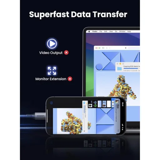 USB-C - USB-C Kábel UGREEN US567, 60W, 3A, 1m, Šedý - 5