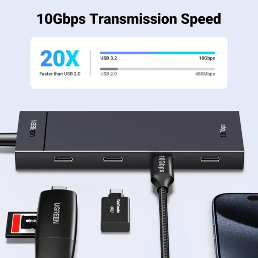 USB-C Hub UGREEN CM806, 4 x USB-C, 0,5m, Čierny - 4